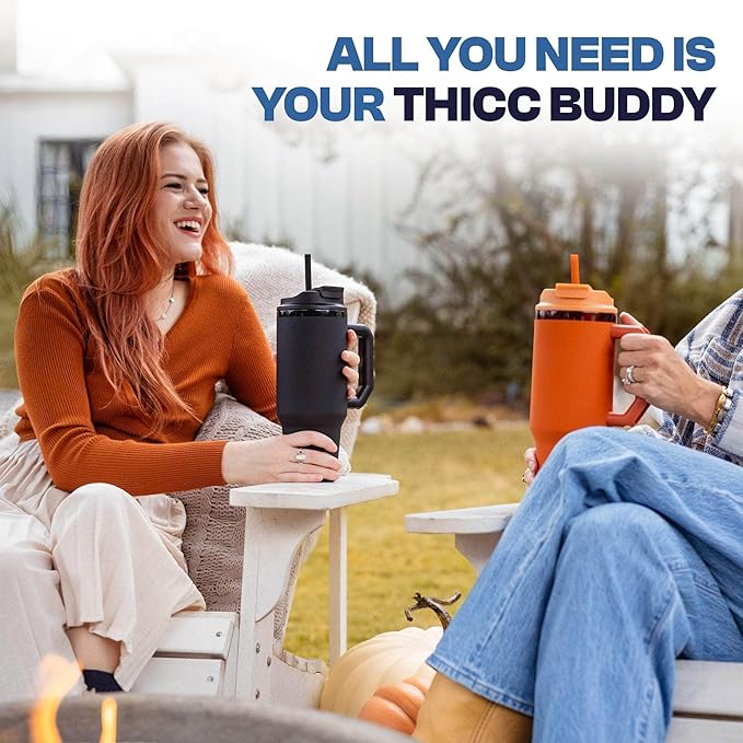 Frost Buddy Thicc Buddy - 16 oz Stainless Steel Vacuum Insulated Tumbler with Lid and Straw for Water - Travel Mug Cupholder Friendly - Gifts for Women Men Him Her (Emerald Elegance)
