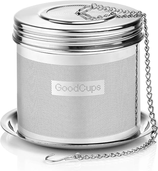 Stainless Steel Tea Infuser for Loose Leaf Tea, Large (2.95” Diameter x 2.85” Height) – Extra Fine Mesh Strainer with Chain Hook & Lid, Reusable Tea Steeper for Mugs, Cups & Teapots