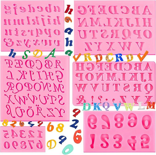 Patelai 6 Pieces Letters Silicone Mold Number Resin Mold 26 Letters and 0-9 Number Silicone Fondant Chocolate Molds for Making Candy Gummy Biscuit Ice Cube Tray Cake Decorations(Pink)
