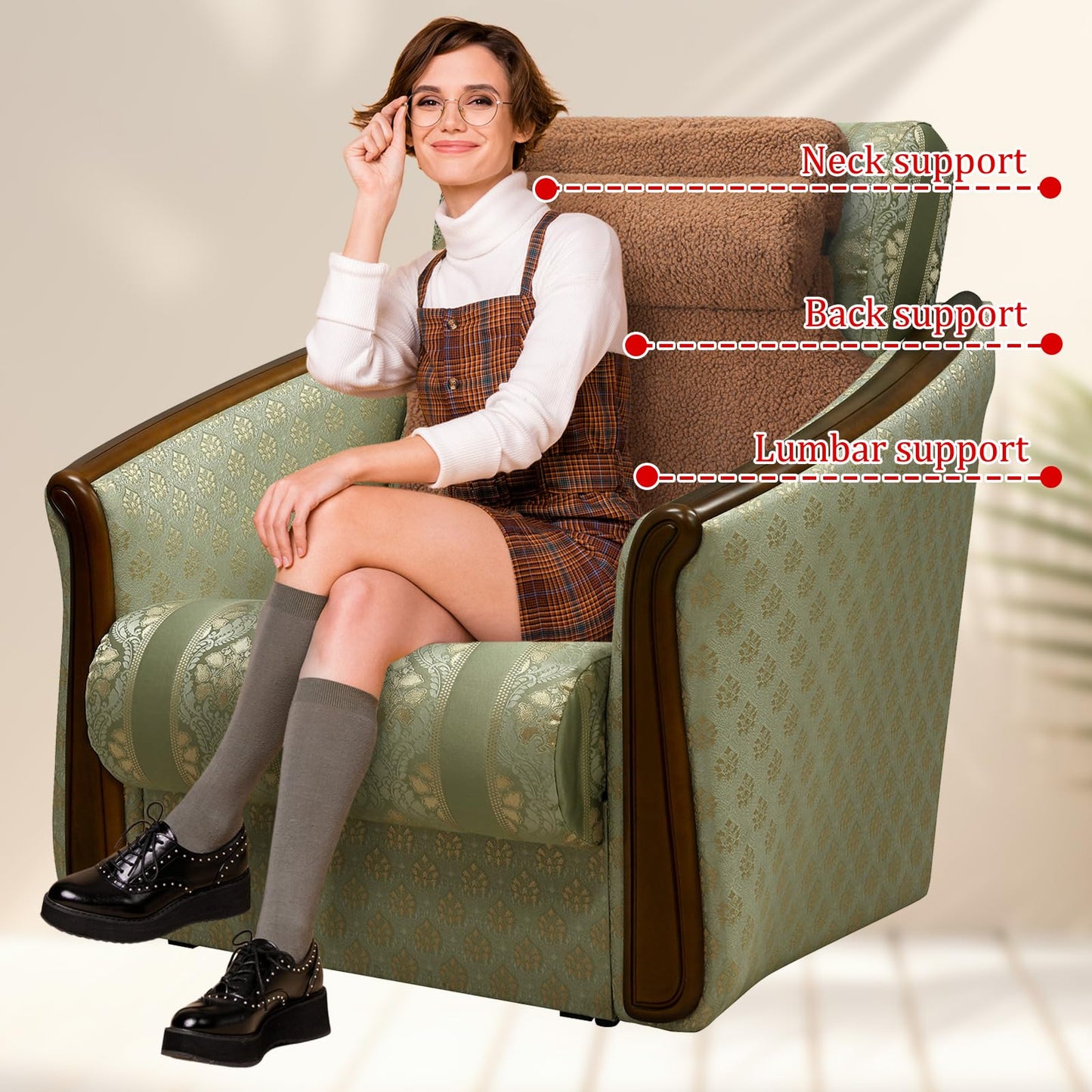 Colingmill Sherpa Fleece Lumbar Support Pillow with Headrest Recliner Memory Foam Lumbar Pillow Back Cushion for Chair Plush Cushion Thick Pad for Back Pain Car Sofa Chair Headrest Office Home