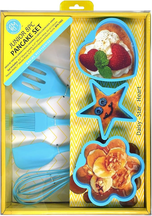 R&M Junior Pancake Kit, Includes 5 Piece Tool Set, and 3 Silicone Shapes, Daisy, Star and Heart