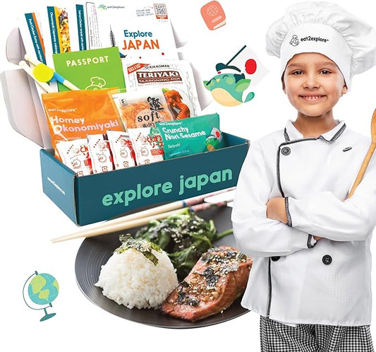 eat2explore Cooking Kits for Kids 17 Pcs – Interactive & Educational Kids Cooking Sets Real for Ages 5 and Up,3 Recipe Cards & Global Ingredients – Fun for Young Chefs (Japan Edition)