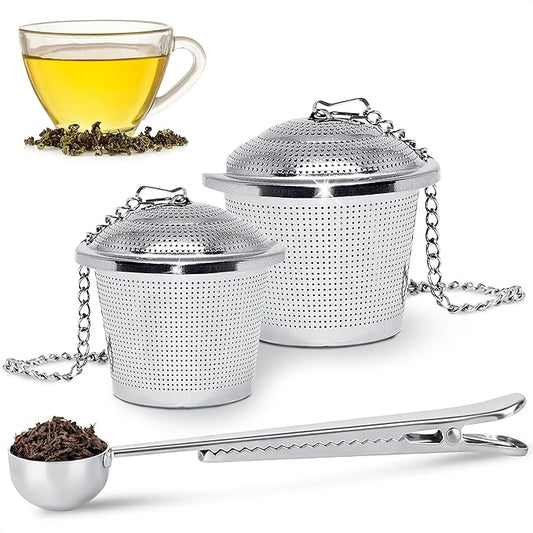 Set of 1 Large Tea Infuser, 1 Small Infuzers & Scoop With Bag Clip - Stainless Steel Tea Infuser for Loose Leaf Tea Steeper Tea Strainers for Loose Tea Diffusers for Loose Tea - Loose Tea Leaf Steeper