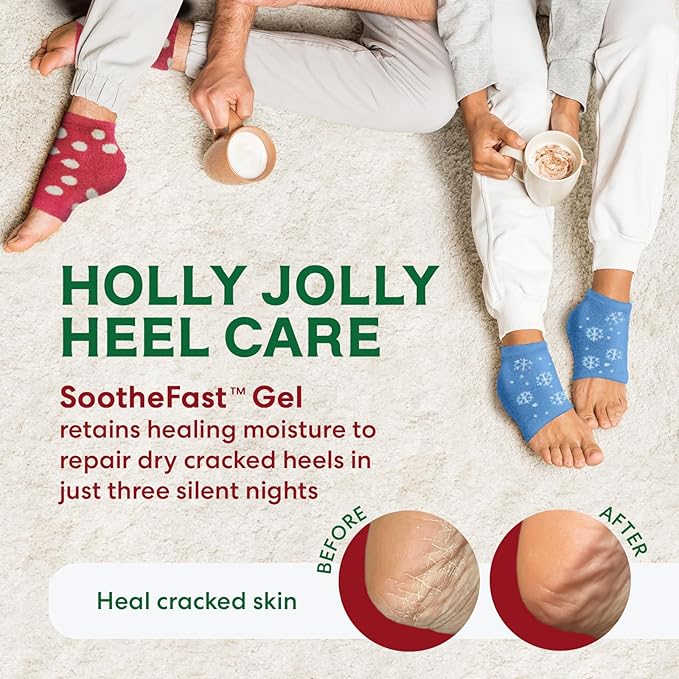 Dr. Frederick's Holiday Fuzzy Heel Socks - 3 Pairs - Christmas Self-Care Gift - Cozy Gel-Lined Sleep Socks - Spa Pampering Gift Set - Soothe Dry, Cracked Feet Overnight - Holiday Special Editions