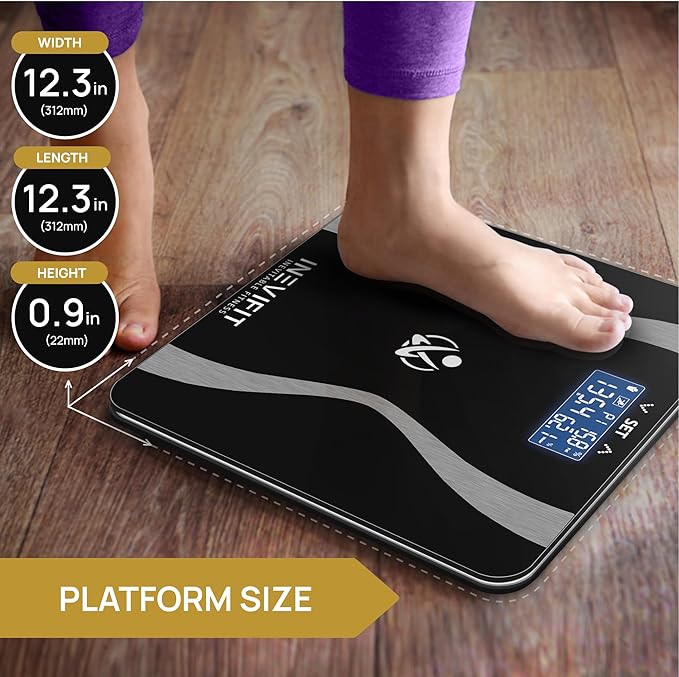 INEVIFIT Body-Analyzer Scale, Highly Accurate Digital Bathroom Body Composition Analyzer, Measures Weight, Body Fat, Water, Muscle & Bone Mass for 10 Users. Includes Batteries