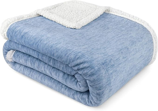 PAVILIA Melange Blue Sherpa Blanket Throw for Couch, Warm Soft Cozy Reversible Blanket Sofa Bed, Thick Plush Large Fleece Car Blanket, Decorative Home Room Decor Gifts Men Women, 50x60 Navy Blue