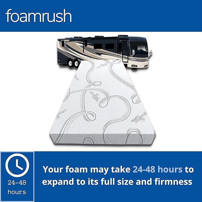 FoamRush 6-Inch Bunk (48" x 75") Gel Memory Foam Mattress Replacement with Cotton Cover, Travel Comfort, Pressure Relief, Made in USA, Camper Trailer Truck, Three Quarter Size