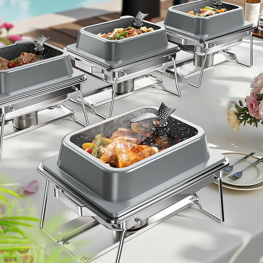 KScocina Chafing Dishes for Buffet, 4 Pack 5QT Square Stainless Steel Chafing Dish Set, Complete Buffet Warmer for Home Parties, Christmas & Catering Events (Grey)