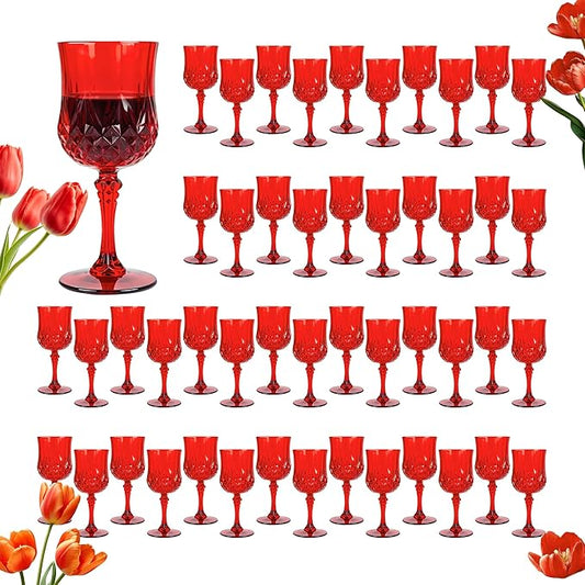 Plastic Wine Glasses, Plastic Goblets Vintage Style Cordial Unbreakable Drinking Glasses, Reusable Drinkware for Wedding Reception, Grand Event Party Supplies,Mother's Day (48, Red)