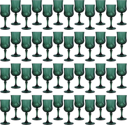 Plastic Wine Glasses, Plastic Goblets Vintage Style Cordial Unbreakable Drinking Glasses, Reusable Drinkware for Wedding Reception, Grand Event Party Supplies (48, Green)