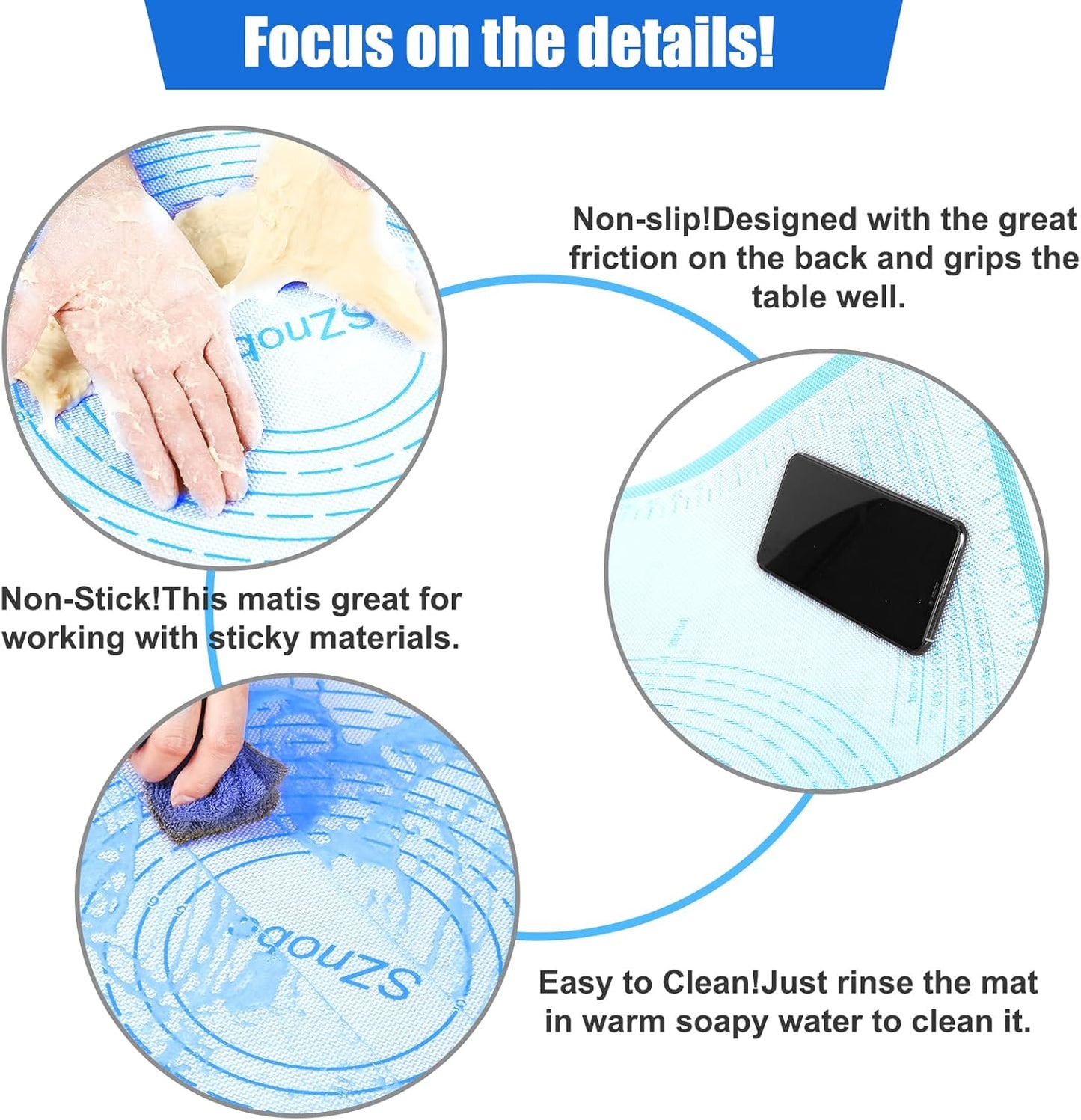 Silicone Pastry Mat 36''By 24'' Nonstick Baking Mats Extra Large Counter Mat for Dough Rolling, Pastry, Pie Crust, Fondant, Cookies, Bread, Pasta, Pizza Mat