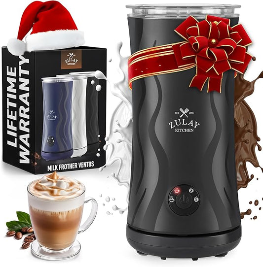 Zulay 4-in-1 Milk Frother and Steamer - Automatic Hot and Cold Foam Maker with Auto Shut Off & Temperature Control for Coffee, Latte, Cappuccino, Hot Chocolate - Gray
