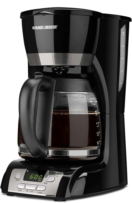BLACK+DECKER 12-Cup Programmable Coffeemaker, Black with Stainless Steel Accents, DCM2160B