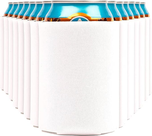 Blank Beer Can Coolers Sleeves (30-Pack) Soft Insulated Beer Can Cooler Sleeves - HTV Friendly Plain Can Sleeves for Soda Beer Cans & Bottles - Blanks for Vinyl Projects Wedding Favors & Gifts (White)