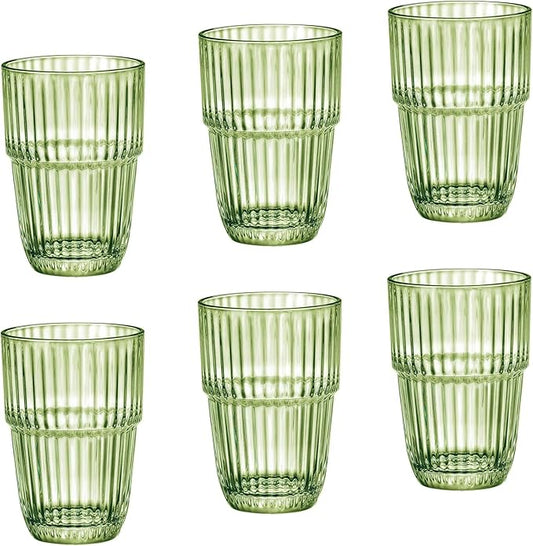 Bormioli Rocco Barshine 12.88 oz. Long Drink Stackable Tempered Drinking Glasses, Set of 6, Mint Green