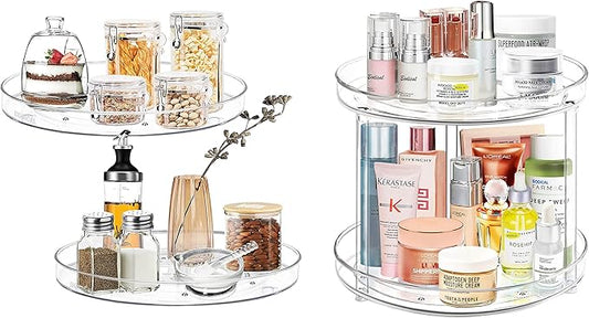 2 Pack Lazy Susan Organizer and 2 Tier Bathroom Organizer Countertop- 10.6inch/Clear