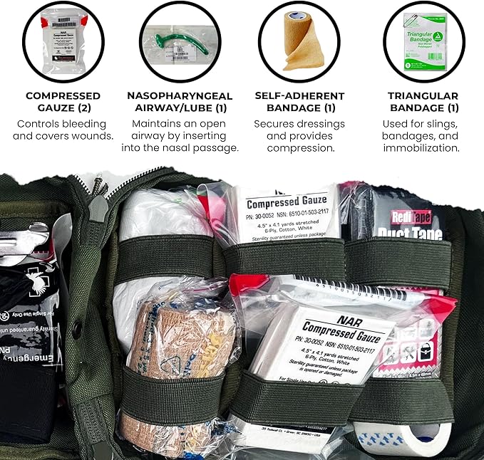IFAK (Individual First Aid Kit) Trauma Kit with CAT Tourniquet — Medical Pouch for Tactical, Outdoor, Hiking, Military — Backpacking Emergency Medical Kit for Bleeding Control (OD Green)