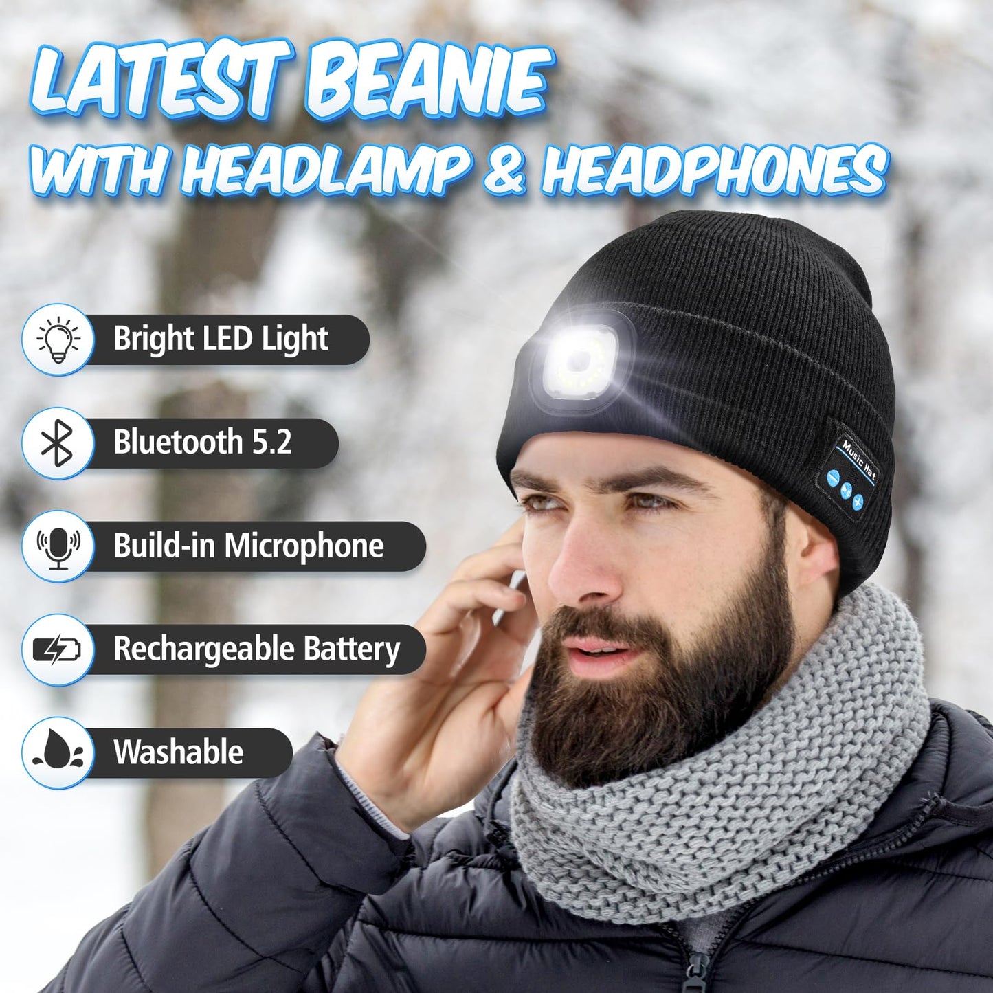 KEZKALS Gifts for Men Women, Bluetooth Beanie Hat, Stocking Stuffers for Adults, Gifts for Men Who Want Nothing, Cool Gadgets, Bluetooth Hat Mens Gifts Ideas Black