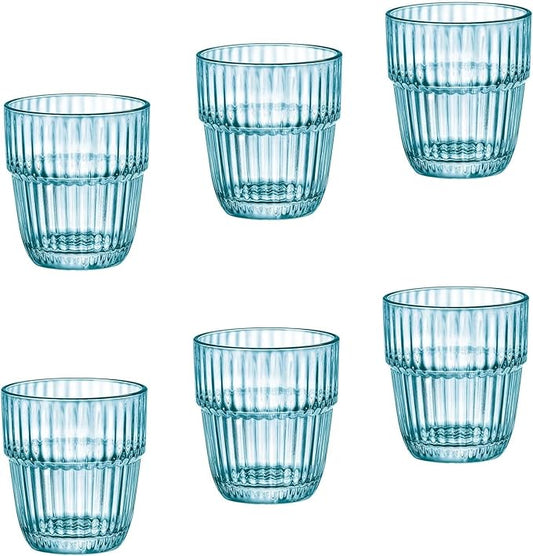 Bormioli Rocco Barshine 10.38 oz. Rocks Stackable Tempered Drinking Glasses, Set of 6, Ice Blue