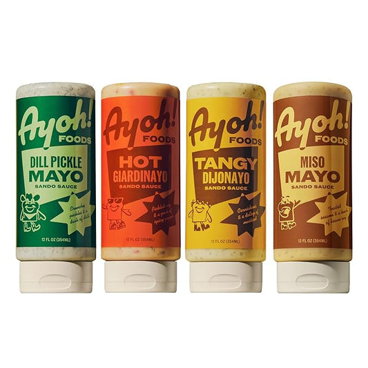 Ayoh Foods, Mayo Gone Wild, Made by Molly Baz - Easy to Squeeze, Perfect for; Sandwiches, Burgers, Fries, Nuggets, Wraps & Dips (4 Pack, Flavors Pack) - Gift for Sauce Lovers