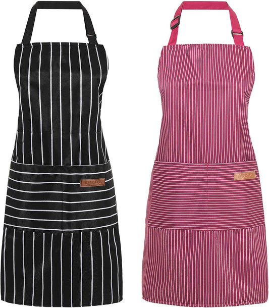 2 Pack Cooking Aprons Adjustable Bib Apron for Women with 2 Pockets, Kitchen Restaurant Men Chefs Aprons