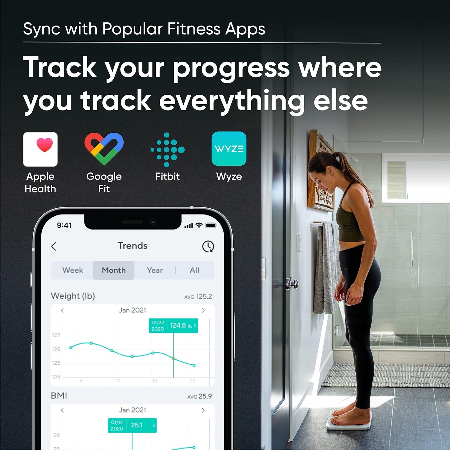 Wyze Smart Scale for Body Weight and Fat, FSA HSA Eligible, Digital Bathroom Scale, Weighing Machine for People's Muscle BMI, Bluetooth Electronic Body Composition Monitor, 400lb