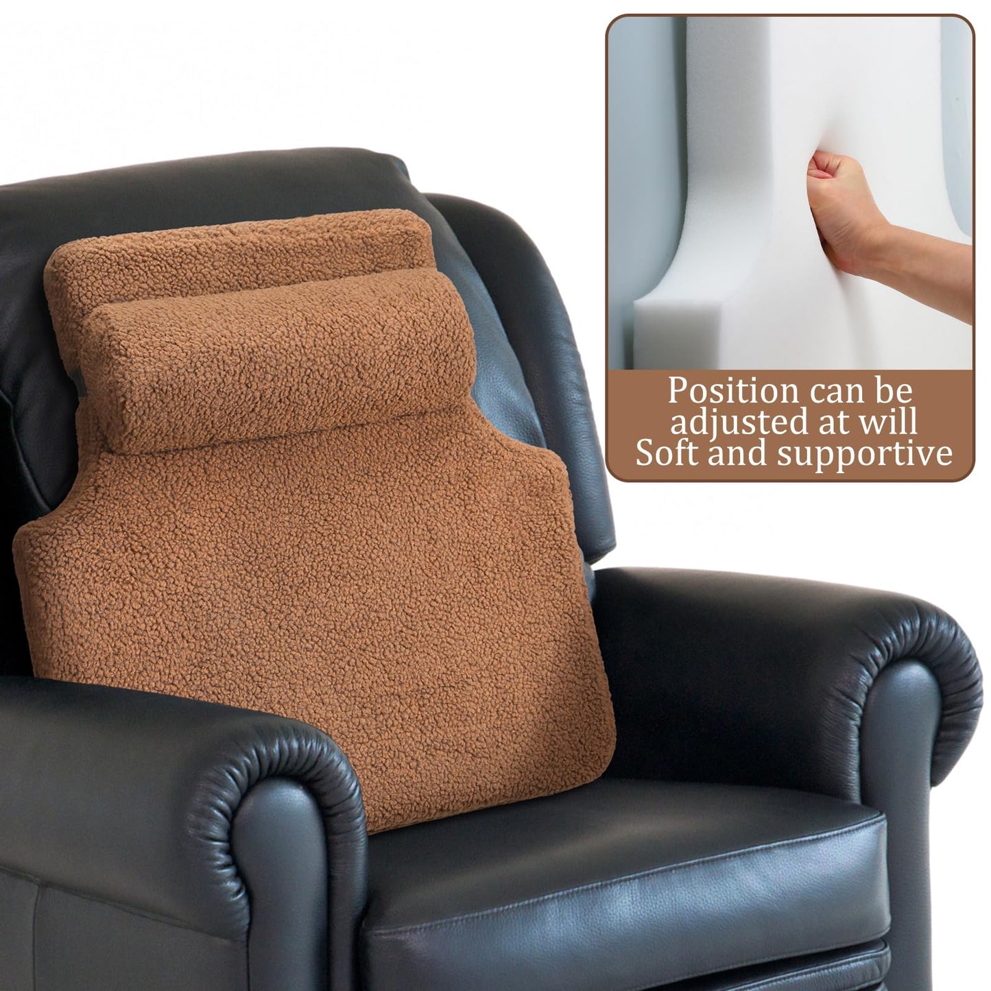 Colingmill Sherpa Fleece Lumbar Support Pillow with Headrest Recliner Memory Foam Lumbar Pillow Back Cushion for Chair Plush Cushion Thick Pad for Back Pain Car Sofa Chair Headrest Office Home