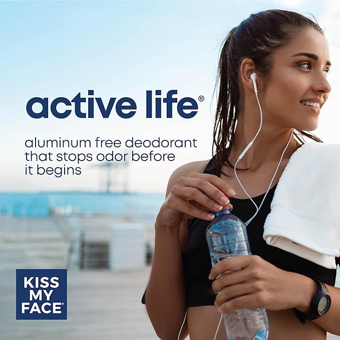Kiss My Face Active Life Deodorant Contains Naturally Derived Ingredients, 72 Hour Odor Control | Deodorant for Women and Men, Aluminum Free with Coconut Oil and Probiotics, Fragrance Free, 3 pack