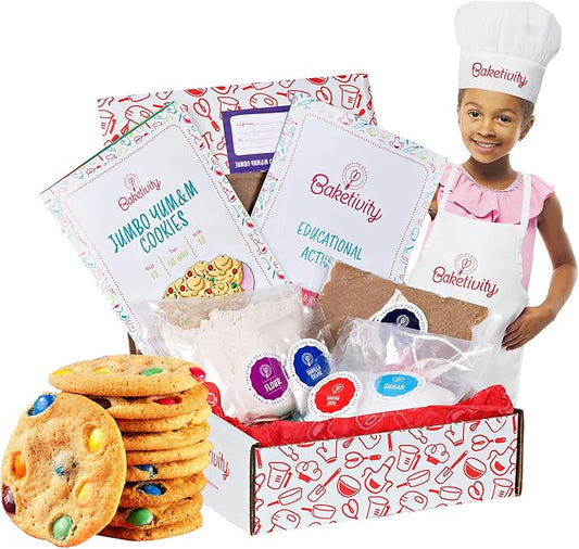 BAKETIVITY Kids Baking DIY Activity Kit Bake Delicious Yum&m Jumbo Cookies- Real Fun Little Junior Chef Essential Kitchen Lessons Includes Pre Measured Ingredients