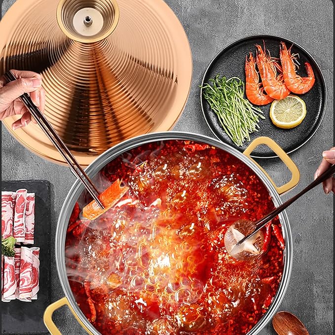 Stainless Steel Moroccan Tagine Pot, Large Moroccan Tajine Casserole with Cone-Shaped Lid, Non Stick Tagine Cooking Pot with 2 Handles(28cm/11in, Silver)