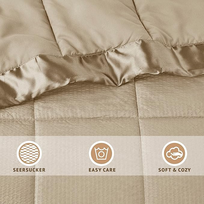 Madison Park Cambria Down Alternative Blanket, Premium 3M Scotchgard Moisture Wicking Treatment, Lightweight and Soft Bed Cover For Summer with Satin Trim, Oversized King Taupe