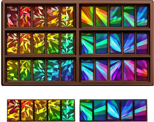 Ziliny Windmill and Diamond Holographic Chocolate Bar Mold Silicone, Rainbow Light Effect Chocolate Bar Deep Thick Molds for DIY Candy Dessert Baking, Candy, Wax Melts, Cake Decoration (Rectangle)