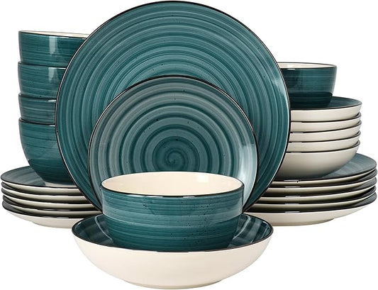Elama Gia 24 Piece Stoneware Dinnerware Set (Dark Green)
