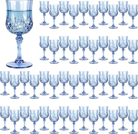 Plastic Wine Glasses, Plastic Goblets Vintage Style Cordial Unbreakable Drinking Glasses for Wedding Reception, Grand Event Party Supplies(48, Blue)