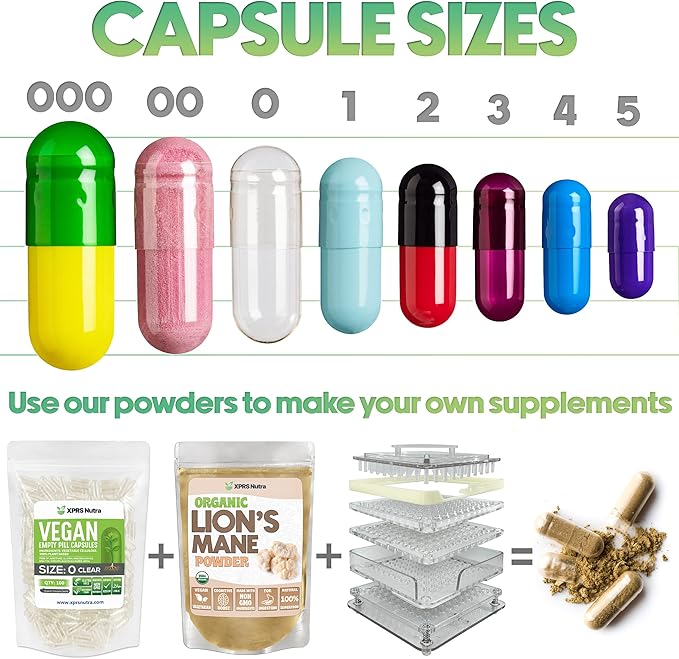 XPRS Nutra Size 1 Empty Capsules - 500 Count Empty Gelatin Capsules - Pill DIY Capsule Filling - Pure Bovine Pill Gel Caps for Do-It-Yourself Supplements (White)