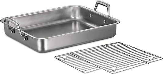 Tramontina 15-Inch Stainless Steel Roasting Pan with Rack, Turkey Roaster for Oven, Dishwasher Safe, Made in Brazil
