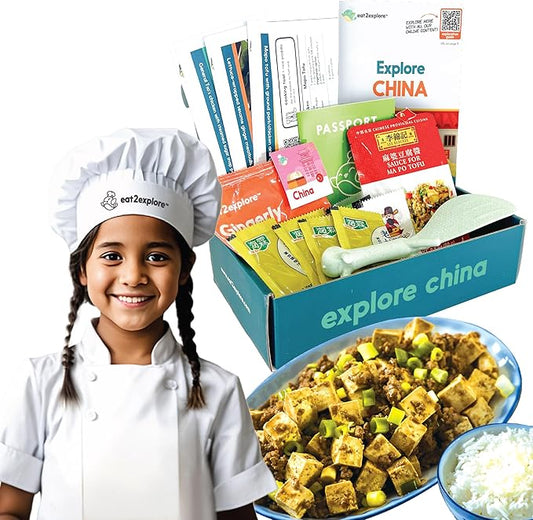 eat2explore Cooking Kits for Kids 18 Pcs – Interactive & Educational Kids Cooking Sets Real for Ages 5 and Up,3 Recipe Cards & Global Ingredients – Perfect for Families and Homeschooling (China)