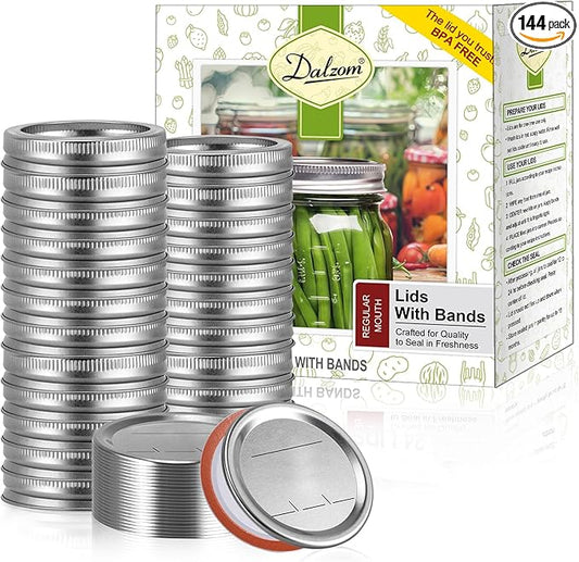 Dalzom® 72Pcs Canning Lids with 72Pcs Rings Regular Mouth, Premium Mason Jar Lids with Rings for Ball, Kerr Jars - Food Grade Material, 100% Fit & Airtight for Regular Mouth Mason Jars