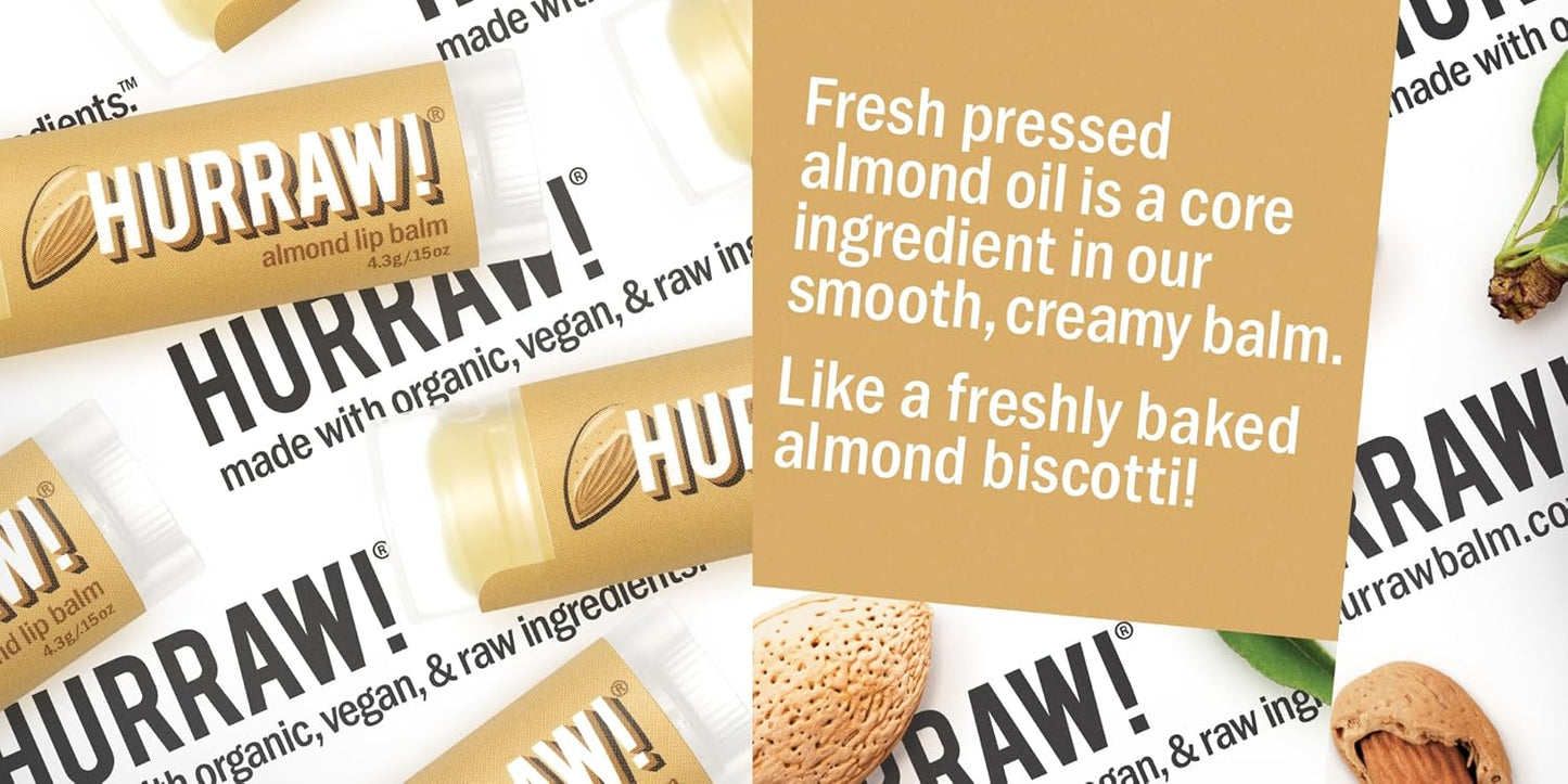 Hurraw! Almond, Coconut, Licorice Lip Balms, 3 Pack Bundle: Organic, Certified Vegan, Cruelty and Gluten Free. Non-GMO, 100% Natural. Bee, Shea, Soy & Palm Free. Made in USA