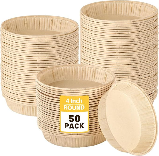 Ocmoiy 50 Pcs Mini Tart Pans for Baking, 4 Inch Disposable Paper Pie Tins for Small Pies, Tarts, Quiches, Cinnamon Rolls, Desserts