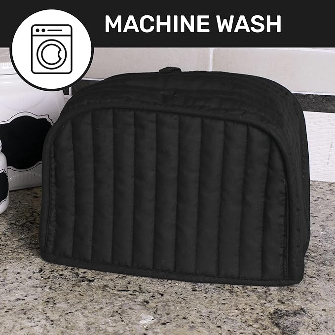 RITZ Premium Universal Two Slice Toaster Cover, 11.25" x 5.75" x 7", Polyester and Cotton Quilted, Fingerprint Protector, Super Soft Appliance & Dust Cover, Appliance NOT Included, Black
