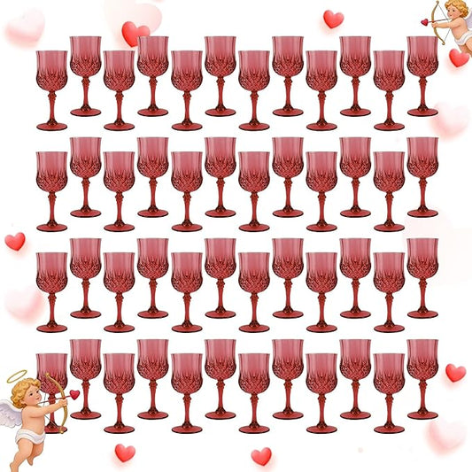 Plastic Wine Glasses, Plastic Goblets Vintage Style Cordial Unbreakable Drinking Glasses, Reusable Drinkware for Wedding Reception, Grand Event Party Supplies, Mother's Day (48, Burgundy)