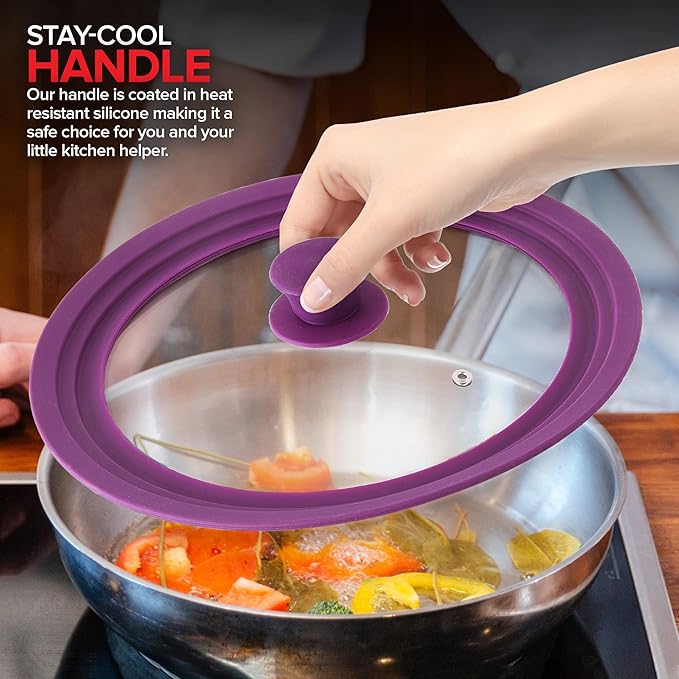 Modern Innovations Universal Lids (Set of 2) Fits 7 to 12-Inch Cookware, Silicone Replacement Pan Lid, Glass Top Covers for Skillets, Pots, Frying Pans, Cast Iron - Lavender