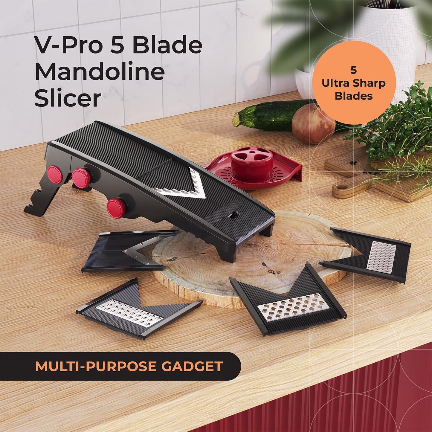 Mueller Austria Mandoline Slicer for Kitchen, Adjustable Vegetable Chopper, Fruit, Cheese Grater, Potato Chips Slicer - Black