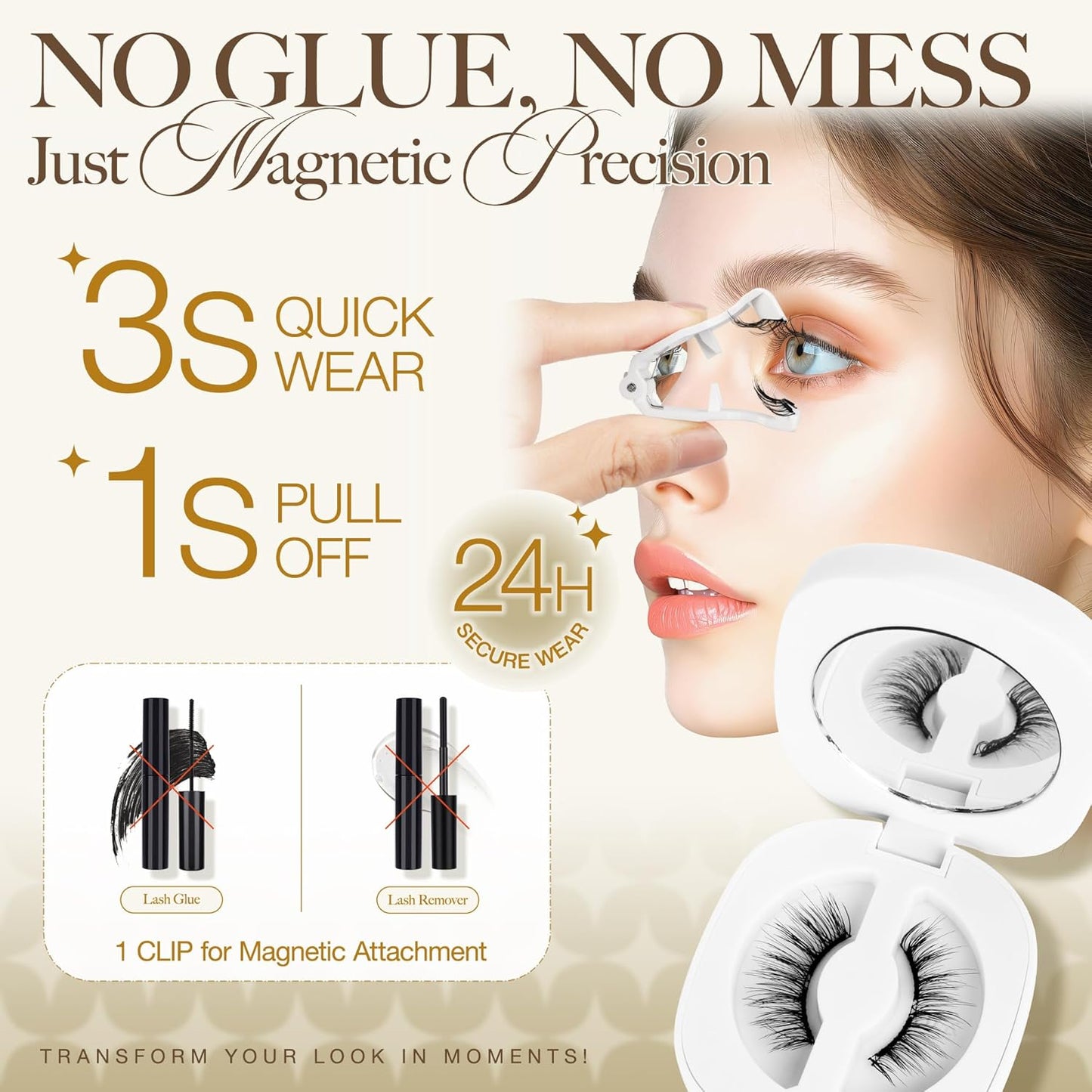 LASHVIEW Upgrade Soft Magnetic Eyelashes Natural Look, Reusable Magnetic Eyelashes with Applicator, No Glue Needed Lashes Kit, Easy to Wear and Remove CT01