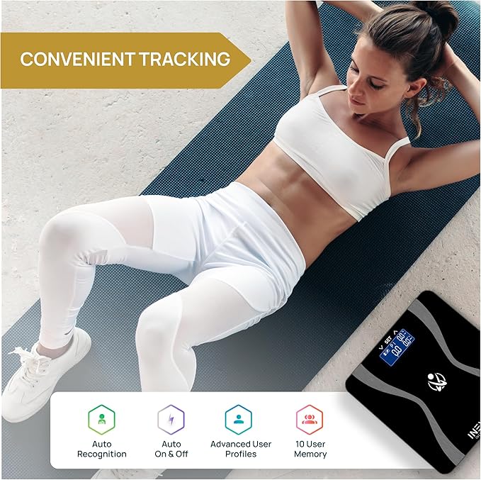 INEVIFIT Body-Analyzer Scale, Highly Accurate Digital Bathroom Body Composition Analyzer, Measures Weight, Body Fat, Water, Muscle & Bone Mass for 10 Users. Includes Batteries