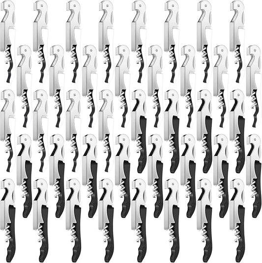 Honoson 40 Pcs Wine Key Opener Corkscrew Bottle Wine Opener Waiter Metal Heavy Beer Corkscrew Serrated Foil Cutter Key for Home Restaurants Bars Waiter Bartenders (Black,White)