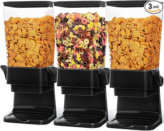 Cereal Dispenser Countertop 3pcs,5.5L Cereal Containers Storage Dispenser for Pantry,Dry Food Storage Rice Containers,Candy Dispenser,Snack Organizer Machine for Grains, Nuts,Oatmeal, Pet Food Black