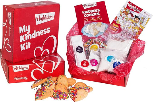 Kids Baking Kit by Baketivity + Highlights Magazine Booklet | Kindness Themed Baking Set for Kids | DIY Arts and Crafts Set | Heart Shaped Sprinkle Cookies | Kosher
