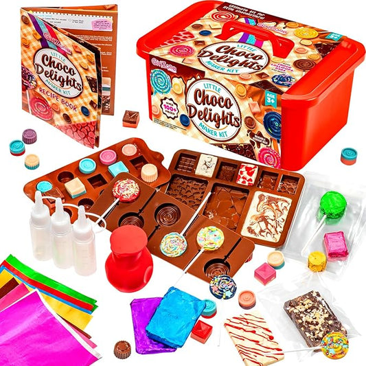 GirlZone Little Choco Delights Maker Kit, Chocolate Making Set for Kids with Candy Bar Molds, Lolly Sticks & Wrappers, Fun Creative Activity, Birthday Gift for Girls Ages 8+